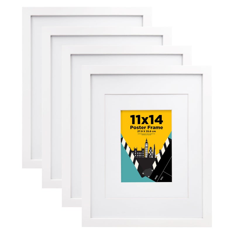 EGOFINE 14x11 Picture Frames Set of 4 Solid Wood Frames with Acrylic GlassMatted for 10x8 inch14x11 Photo Frame for Tabletop and Wall Mounting 356 x 279cm Poster Frames for PrintingWhite