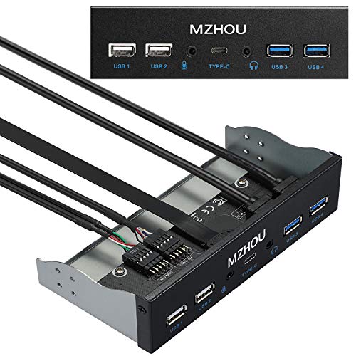 MZHOU USB2.0 + 3.0 Metal Front, 5.25 inch 19Pin Front Panel Adapter, 4 USB 3.0 Port hubs and (1HD Audio Port / 1TPY-C Port / 1 Microphone Input) - Image 1