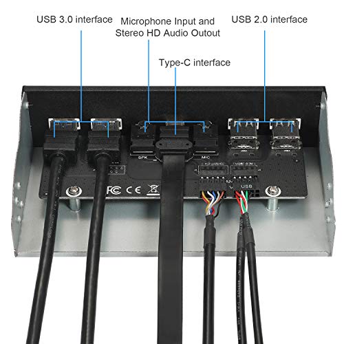 MZHOU USB2.0 + 3.0 Metal Front, 5.25 inch 19Pin Front Panel Adapter, 4 USB 3.0 Port hubs and (1HD Audio Port / 1TPY-C Port / 1 Microphone Input) - Image 3