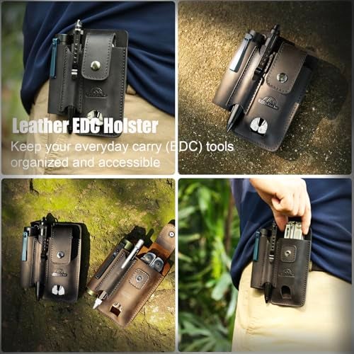 Topstache Leather Multitool Sheath with Belt Clip - Leather Multitool Holder with Closure Flap - EDC Belt Organizer Fits Multitool, Flashlight, Pen - EDC Pouch Belt Holster Case, Black - Image 2