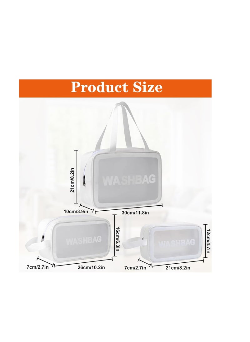 COSIWELL Women's Travel Toiletry Bag Clear PVC Makeup Bags 3 Pack Different Size Cosmetic Organizer Large Capacity Waterproof Storage Set White Color L+M+S - Image 2