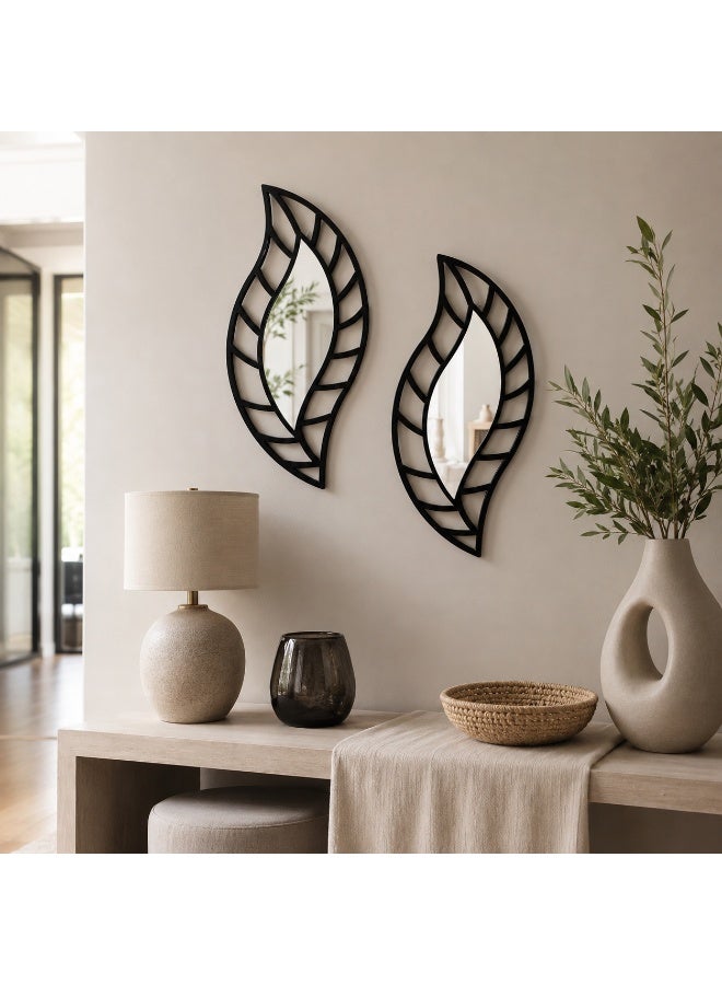 Lamset Gamal 2-Piece Leaf-Shaped Wall Mirror Set, MDF with Reflective Acrylic, Black, 20 x 40 cm, Modern Home Decor - Image 5