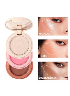 Julystar Glow Up-3 In 1 Highlight+Blush+Contour，Powder Cheek For Face Blush Bronzer Palette Long-Lasting, Ultra-Thin, Natural And Bright Color Cushion Applicator Blendable Natural Makeup Face Blush #01  - Image 1