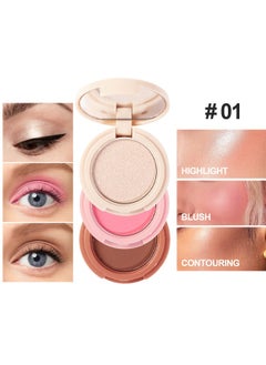Julystar Glow Up-3 In 1 Highlight+Blush+Contour，Powder Cheek For Face Blush Bronzer Palette Long-Lasting, Ultra-Thin, Natural And Bright Color Cushion Applicator Blendable Natural Makeup Face Blush #01  - Image 2