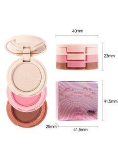 Julystar Glow Up-3 In 1 Highlight+Blush+Contour，Powder Cheek For Face Blush Bronzer Palette Long-Lasting, Ultra-Thin, Natural And Bright Color Cushion Applicator Blendable Natural Makeup Face Blush #01  - Image 5