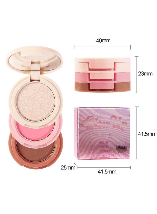 چولي ستار توهج 3 في 1 تسليط الضوء على أحمر الخدود كونتور ، بودرة الخد للوجه أحمر الخدود البرونزر لوحة طويلة الأمد ، رقيقة جدا ، طبيعية ومشرقة وسادة قضيب قابلة للمزج مكياج طبيعي أحمر الخدود للوجه #01 - Image 5