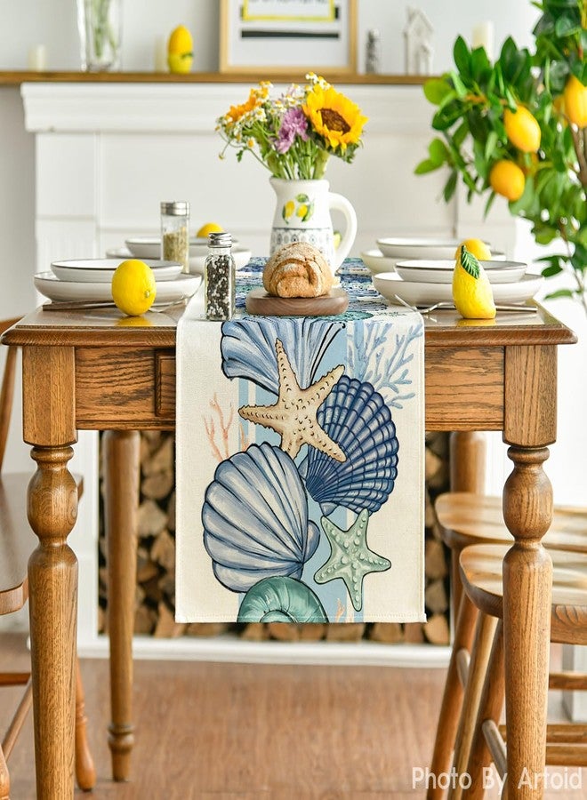 Artoid Mode Sea Shell Starfish Summer Table Runner,Spring Ocean Kitchen Dining Table Decoration for Home Party Decor 13x72 Inch - Image 2