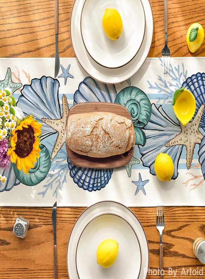Artoid Mode Sea Shell Starfish Summer Table Runner,Spring Ocean Kitchen Dining Table Decoration for Home Party Decor 13x72 Inch - Image 3