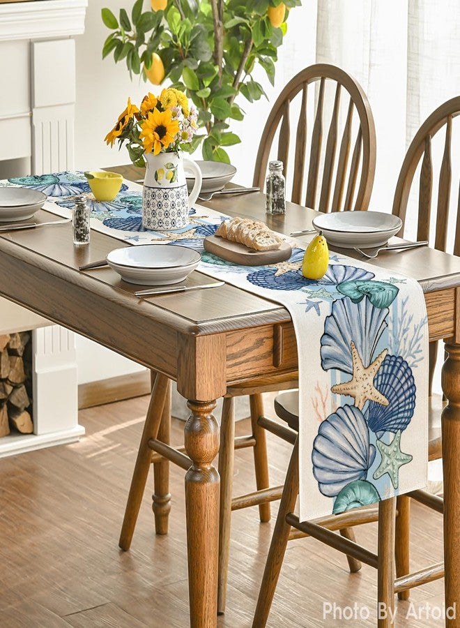 Artoid Mode Sea Shell Starfish Summer Table Runner,Spring Ocean Kitchen Dining Table Decoration for Home Party Decor 13x72 Inch - Image 4