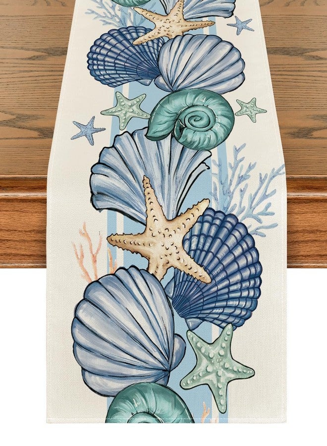 Artoid Mode Sea Shell Starfish Summer Table Runner,Spring Ocean Kitchen Dining Table Decoration for Home Party Decor 13x72 Inch - Image 1