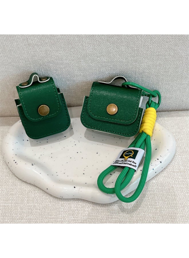 Solid Color Small Bag For Apple Bluetooth Wireless Earphone Set Small Fresh Women-Color:Green Leather Bag Earphone Cover + Lanyard-Applicable Models:Airpods Pro/airpods Pro2 Universal  - Image 1