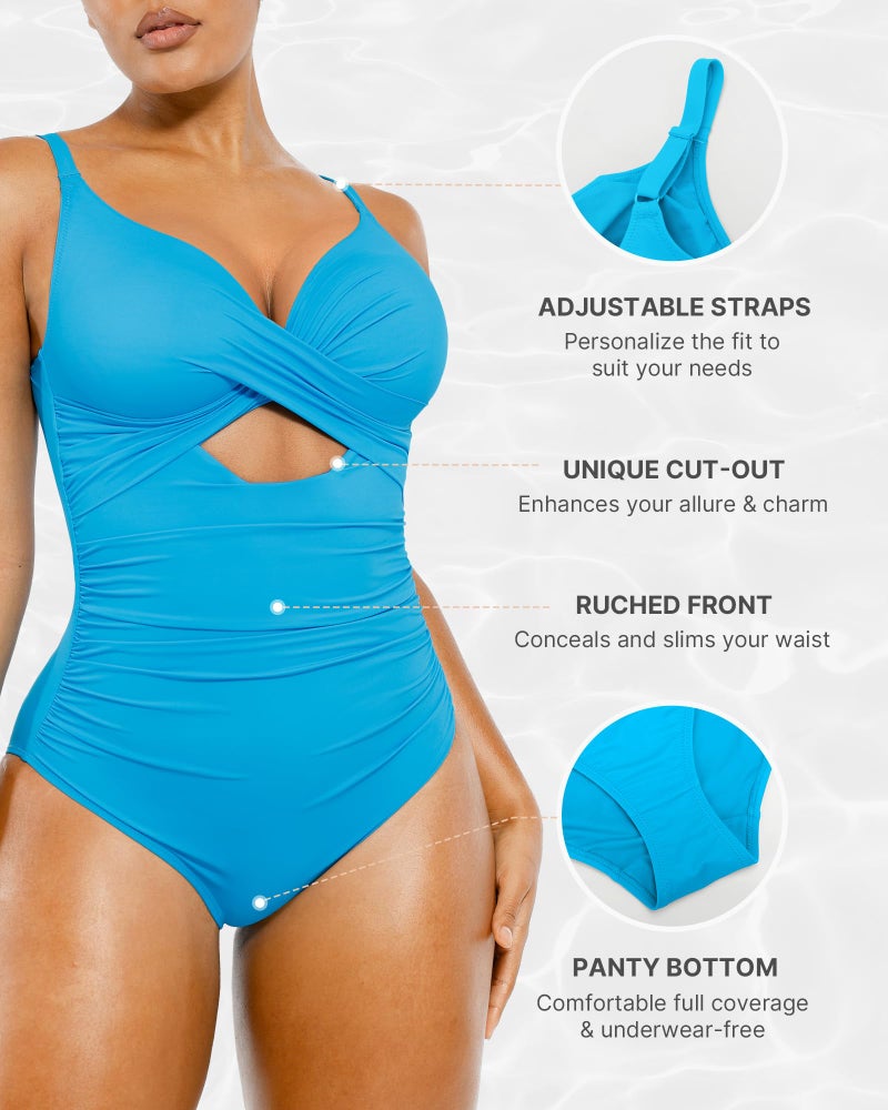 SHAPELLX Tummy Control Swimsuits Women Shapewear Swimsuits Women Bathing Suit Ruched Slimming Swimwear (Blue,Large) - Image 4