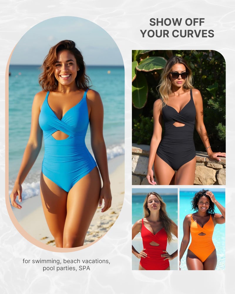 SHAPELLX Tummy Control Swimsuits Women Shapewear Swimsuits Women Bathing Suit Ruched Slimming Swimwear (Blue,Large) - Image 2