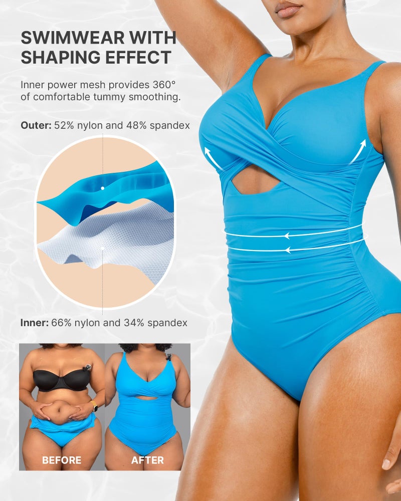 SHAPELLX Tummy Control Swimsuits Women Shapewear Swimsuits Women Bathing Suit Ruched Slimming Swimwear (Blue,Large) - Image 5