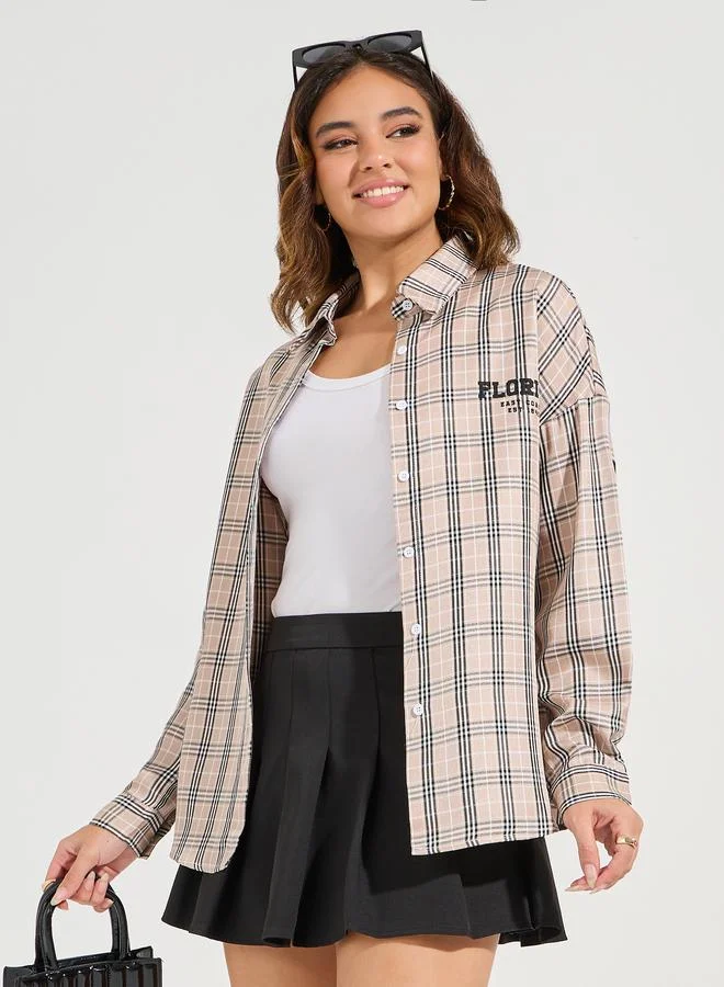 Styli Styli Oversized Checked Longline Shirt with Dropped Shoulder