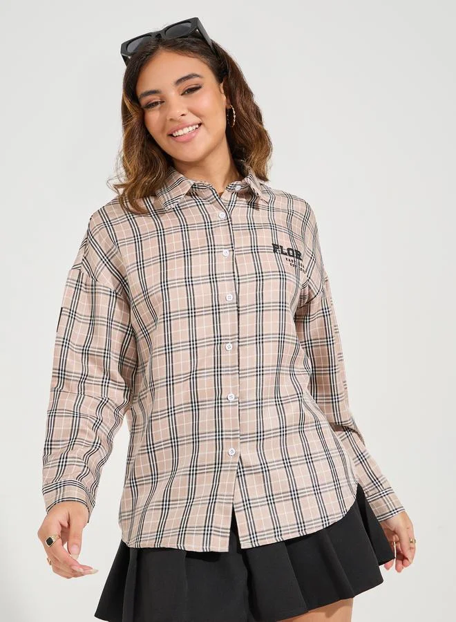 Styli Styli Oversized Checked Longline Shirt with Dropped Shoulder