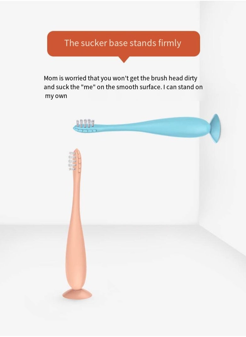 Hogokids - Baby Training Toothbrush Set Oral Cleaning Soft Capillary Silicone Toothbrush, Children's Teeth Cleaner, Baby Oral Hygiene Products Can Be Used As Dental Glue Chew 3 pcs (Orange) - Image 1