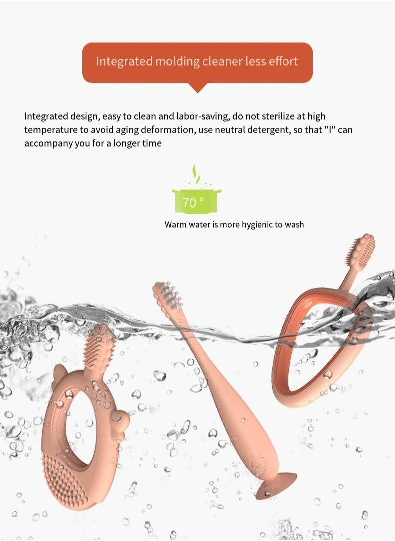 Hogokids - Baby Training Toothbrush Set Oral Cleaning Soft Capillary Silicone Toothbrush, Children's Teeth Cleaner, Baby Oral Hygiene Products Can Be Used As Dental Glue Chew 3 pcs (Orange) - Image 1