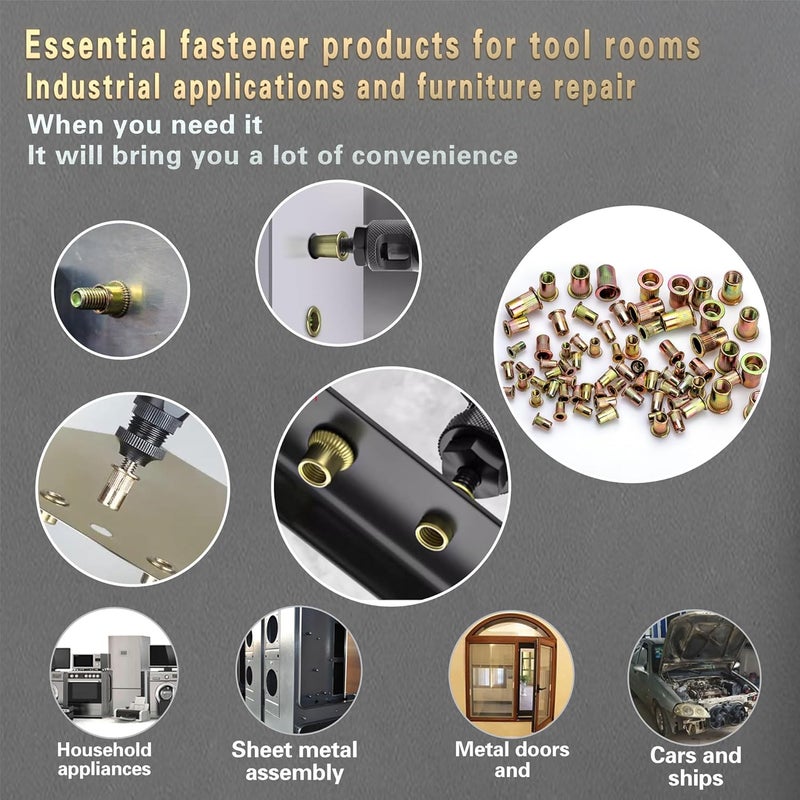 AskWay Store Imperial Rivet Nut Tool Kit 430pcs, SAE Rivet Nut Combination （5/16-18、1/4-20、10-24、8-32、6-32）, Suitable for Automotive, Marine and Industrial Applications(SAE Carbon Steel 430PCS) - Image 5