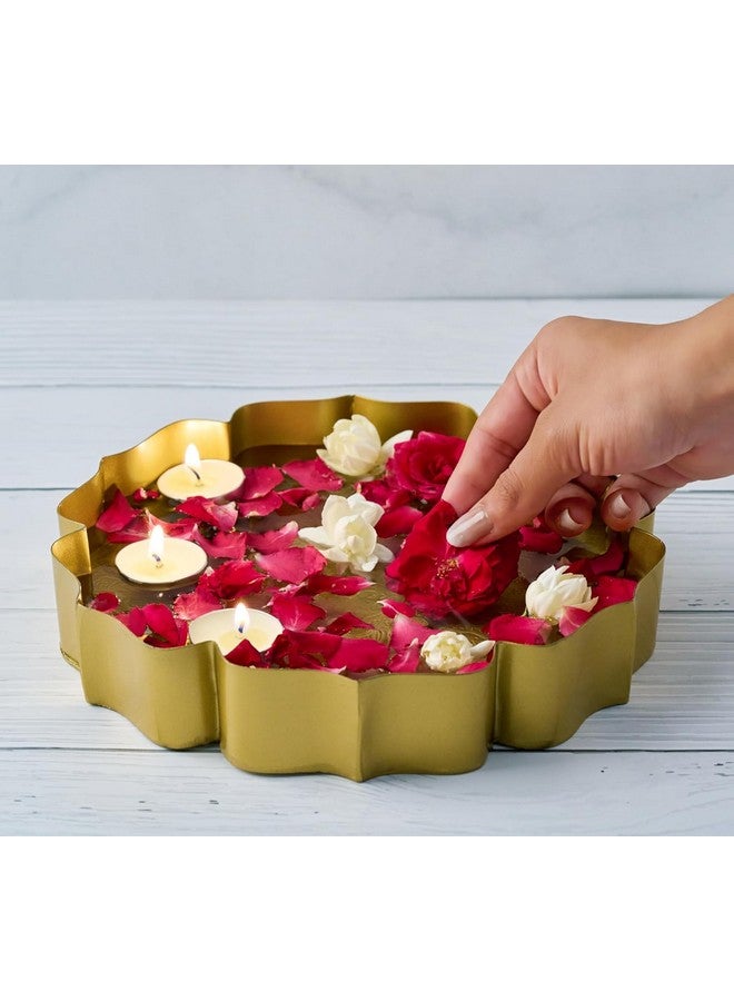 Divine Quest Divine Quest Urli Bowl Set for Decoration Indian - 9 Inch | Lotus Urli Bowl for Diwali Diya, Indian Decorations for Home | Brass Finish Urli for Floating Candles, Flowers. - Image 1
