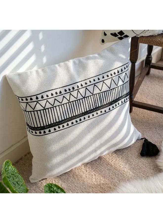 Modern Geometric Black White Printed Tassel Pillow Cover 17 72x17 72 Inch Washable Zippered - Image 1