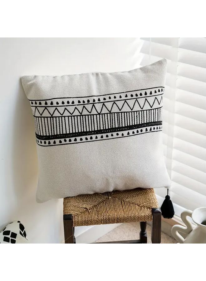 Modern Geometric Black White Printed Tassel Pillow Cover 17 72x17 72 Inch Washable Zippered - Image 2