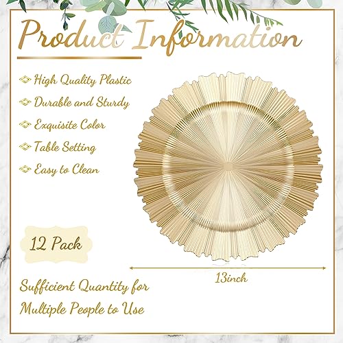 Mifoci 50 Pcs Champagne Gold Charger Plates Bulk 13 Inch Plastic Round Chargers Fluted Edge Dinner Plate Wedding Decoration for Table Setting Wedding Party Event Tabletop - Image 2