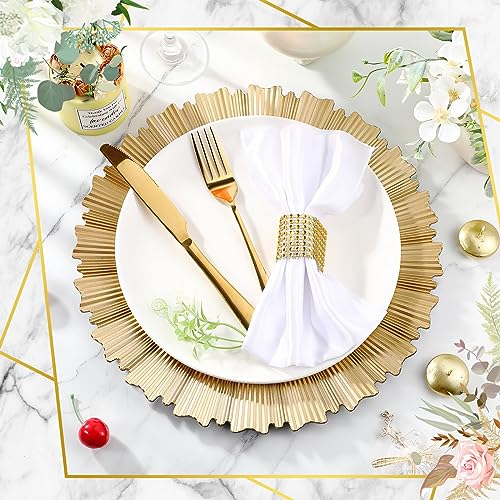 Mifoci 50 Pcs Champagne Gold Charger Plates Bulk 13 Inch Plastic Round Chargers Fluted Edge Dinner Plate Wedding Decoration for Table Setting Wedding Party Event Tabletop - Image 4
