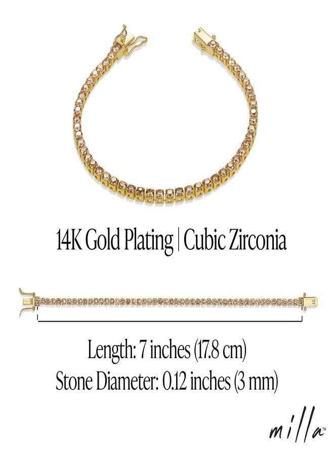 Milla 14K Gold Plated Cubic Zirconia Classic Tennis Bracelet - Gold Bracelets for Women (Champagne - 7 inches) - Image 3
