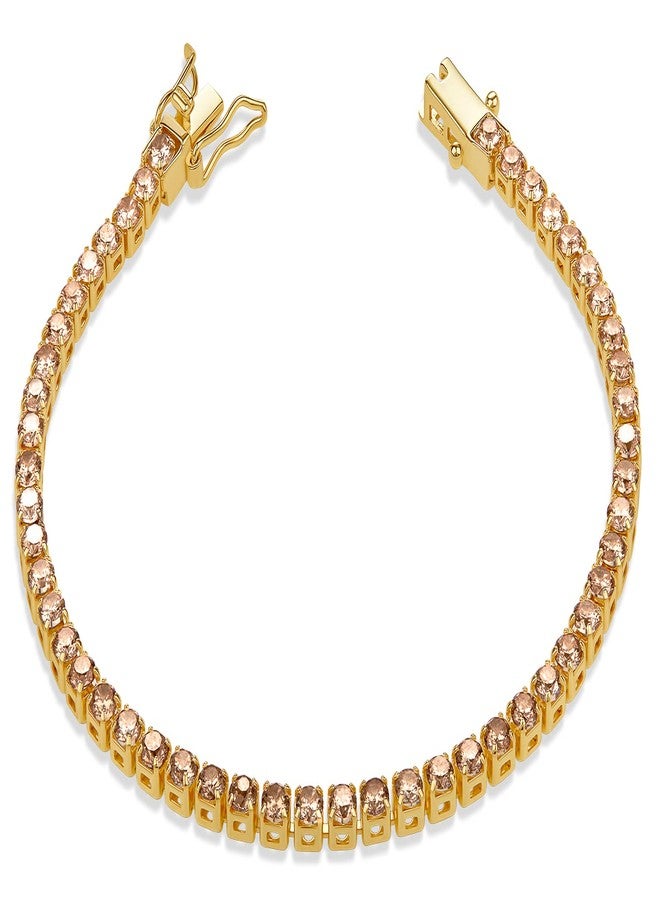 Milla 14K Gold Plated Cubic Zirconia Classic Tennis Bracelet - Gold Bracelets for Women (Champagne - 7 inches) - Image 1