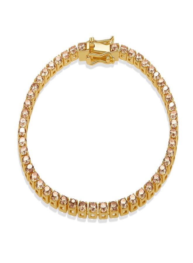Milla 14K Gold Plated Cubic Zirconia Classic Tennis Bracelet - Gold Bracelets for Women (Champagne - 7 inches) - Image 4