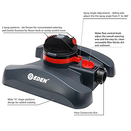 Eden 94134 2-Pattern Turbo Gear Drive Sprinkler for Yard w/Quick Connect Starter Kit Flow Control with Removable Filter, 360 Degree Coverage - Image 2