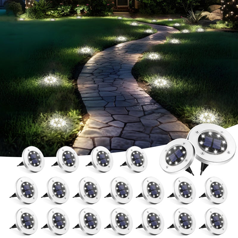 SOLPEX Solar Lights Outdoor Waterproof 20 Pack Solar Ground Lights Solar Garden Lights Landscape Lighting for Pathway Driveway Patio Backyard Walkway Cool White
