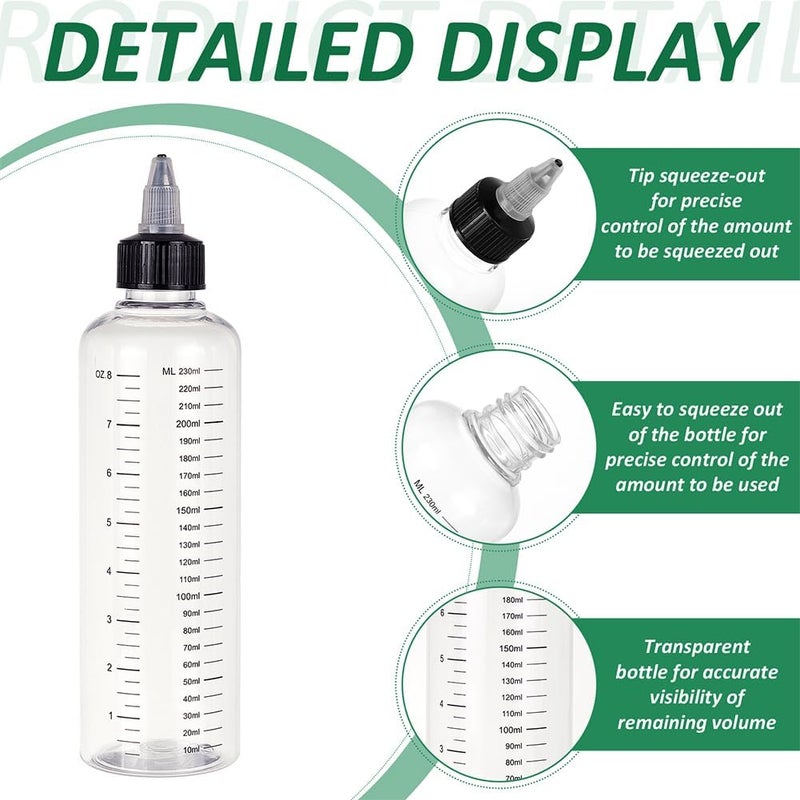 BENECREAT 8PCS 230ml Scale Empty Plastic Squeeze Bottles with Black Twist Graduated Squeeze Dispensing Bottles for Ink Liquid, Oils, Gels, Glue - Image 5