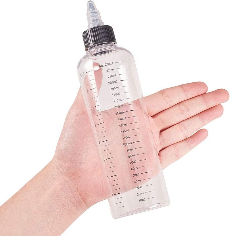 BENECREAT 8PCS 230ml Scale Empty Plastic Squeeze Bottles with Black Twist Graduated Squeeze Dispensing Bottles for Ink Liquid, Oils, Gels, Glue - Image 3