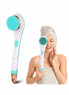 Electric Shower Brush Rechargeable Rotating Long Handle Back Scrubber Suitable for Body Cleansing Exfoliation Waterproof and Non-Slip with 4 Types of Brush Heads (Blue)