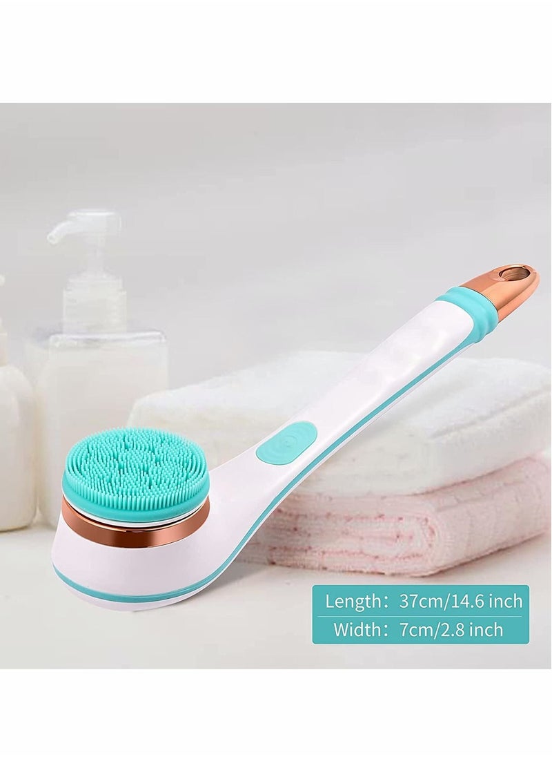 Excefore - Electric Shower Brush Rechargeable Rotating Long Handle Back Scrubber Suitable for Body Cleansing Exfoliation Waterproof and Non-Slip with 4 Types of Brush Heads (Blue) - Image 1