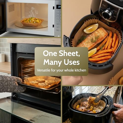 Clazkit 100 PCS Air Fryer Paper Sheets Disposable Liner for Microwave Oil-Proof Parchment for Frying Baking Cooking Roasting and Microwave (Square 8 Inch) - Image 4