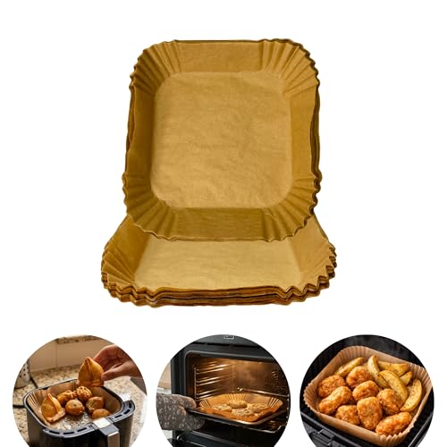 Clazkit 100 PCS Air Fryer Paper Sheets Disposable Liner for Microwave Oil-Proof Parchment for Frying Baking Cooking Roasting and Microwave (Square 8 Inch) - Image 1
