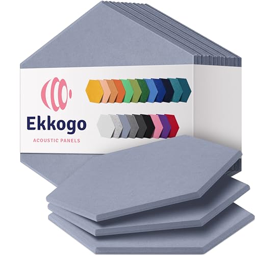 Ekkogo Acoustic Soundproof Wall Panels 12-Pack - 12"X10.4"X0.4" High Density Sound Dampening - [Dusky Gray Hexagon] - Image 1