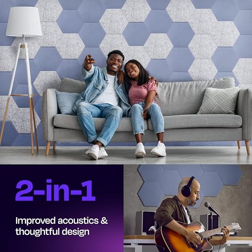 Ekkogo Acoustic Soundproof Wall Panels 12-Pack - 12"X10.4"X0.4" High Density Sound Dampening - [Dusky Gray Hexagon] - Image 2