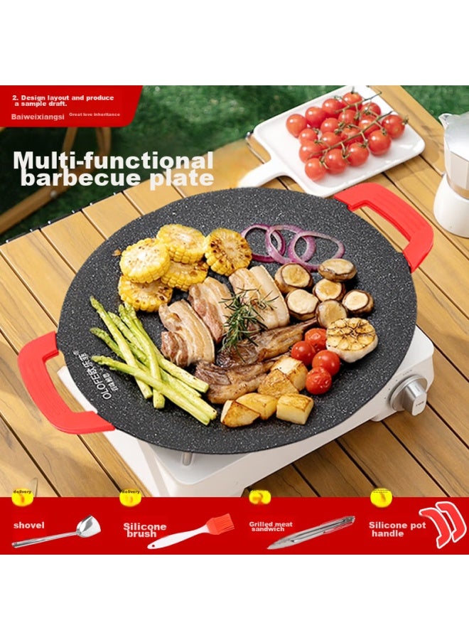 Olofe Barbecue Grill Pan, Flat Bottom Grilling Outdoor Cookware, Non-stick Camping Maifanite Color, Electromagnetic Portable Stove For Home Use, 33cm - Image 3