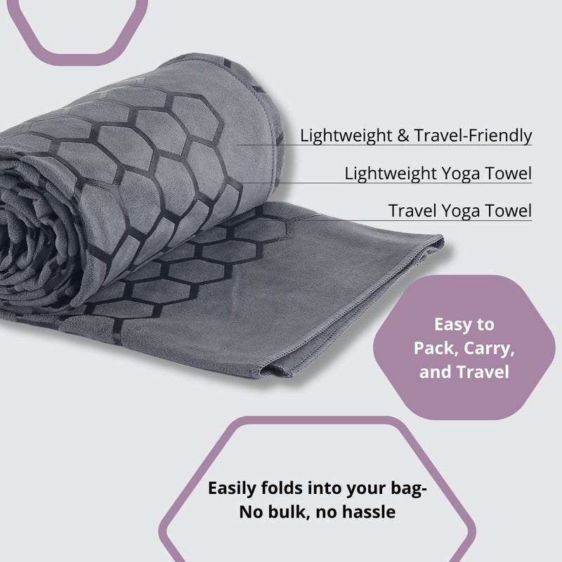 Clever Yoga Hot Yoga Mat Towel â€“ Non-Slip Grip for Hot Yoga, Sweat Absorbent, Honeycomb Silicone Grip, Stays Flat â€“ Ideal for Pilates, Travel, Washable & Lightweight - Gray - Image 5