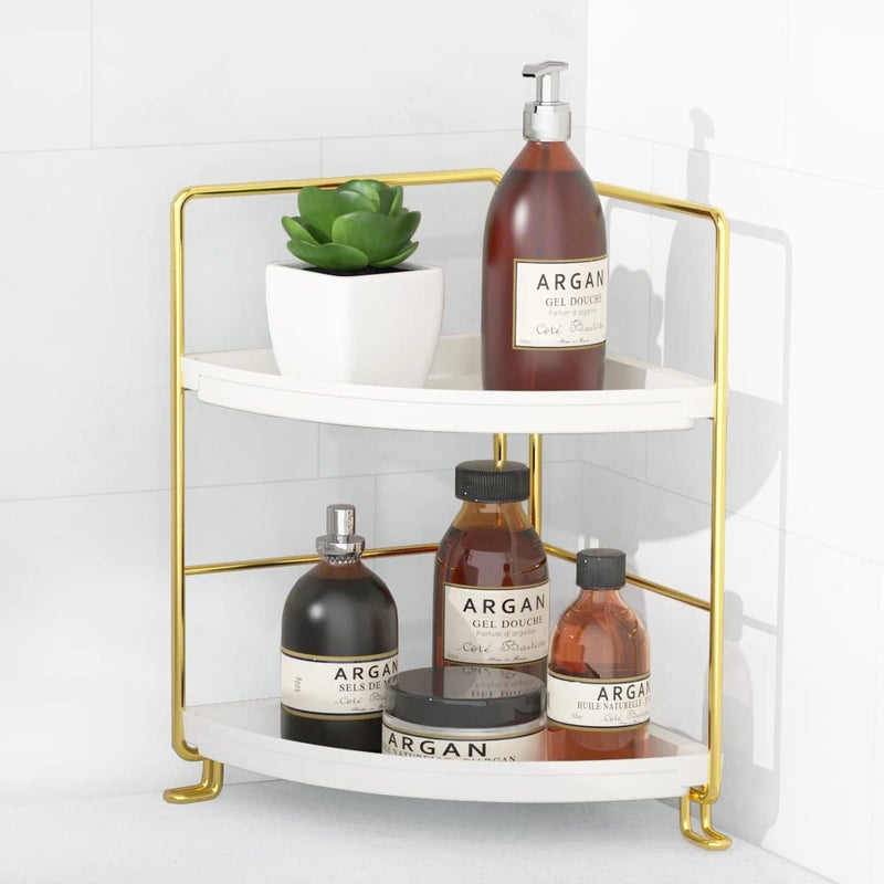 Ndola 2Tier Kitchen Spice RackCorner Bathroom Shelf Kitchen Triangle Storage Rack Standing Rack for Bathroom Living Room Bedroom Kitchen GoldenShelf Corner