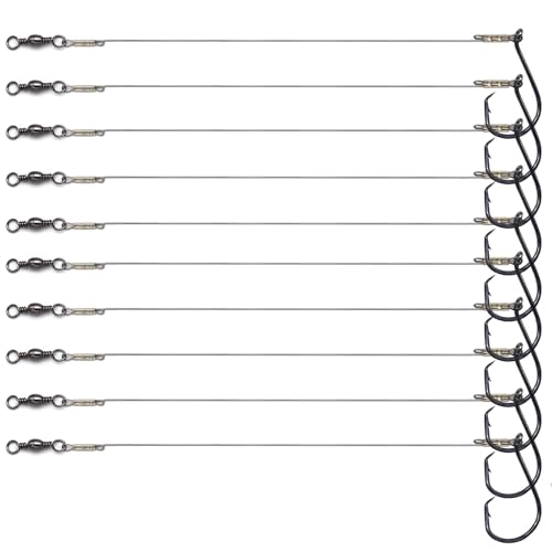 SENYUBBY 1#-8/0# Offset Octopus Hooks Rig, Fishing Wire Leader -Heavy Duty Stainless Steel Wire Line Leaders with Rolling Swivel and Barb Hooks, Fishing Lure Bait Rig Saltwater… - Image 1