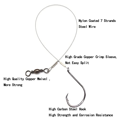 SENYUBBY 1#-8/0# Offset Octopus Hooks Rig, Fishing Wire Leader -Heavy Duty Stainless Steel Wire Line Leaders with Rolling Swivel and Barb Hooks, Fishing Lure Bait Rig Saltwater… - Image 3