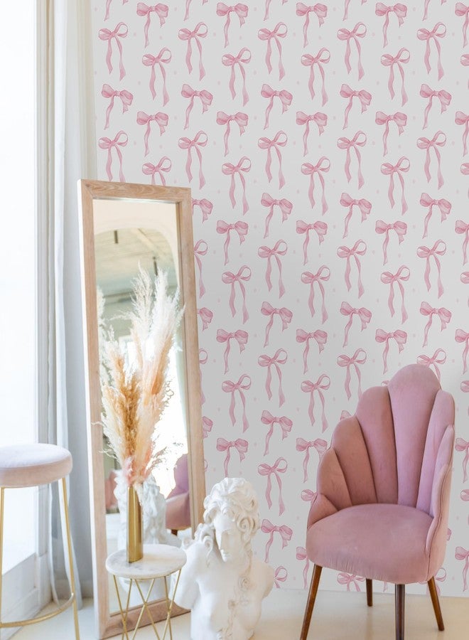 MotiMind Pink Bow Wallpaper 15.75 x 197 Inch Cute Bow Aesthetic Wallpaper Coquette Trendy Preppy Pink Peel and Stick Wall Paper Girly Adhesive Removable Coquette Room Decor for Bedroom Room Cabinets - Image 3