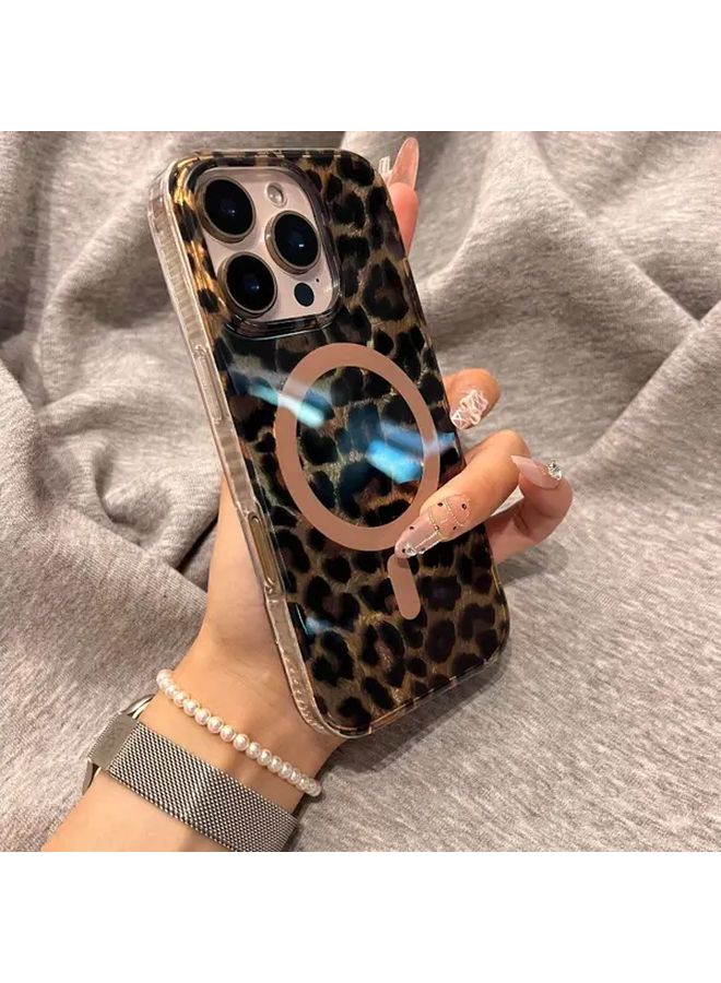 غلاف مغناطيسي مرِح مناسب لـ iPhone 14 Pro Max، بتصميم طبعة نمر جميلة بألوان بنية دافئة. - Image 3
