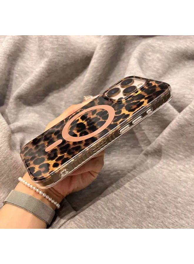 غلاف مغناطيسي مرِح مناسب لـ iPhone 14 Pro Max، بتصميم طبعة نمر جميلة بألوان بنية دافئة. - Image 1