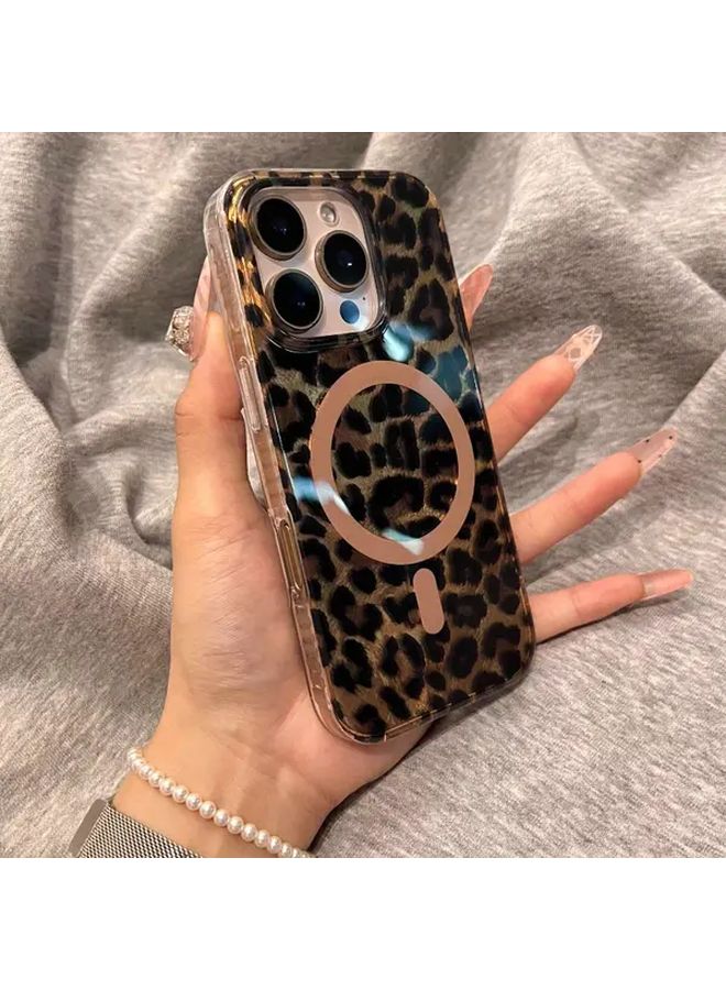 غلاف مغناطيسي مرِح مناسب لـ iPhone 14 Pro Max، بتصميم طبعة نمر جميلة بألوان بنية دافئة. - Image 4